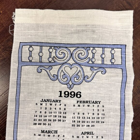 Vintage 1996 Linen Tea Towel Calendar 27"x8" - Charming Victorian House Design - Picture 3 of 3